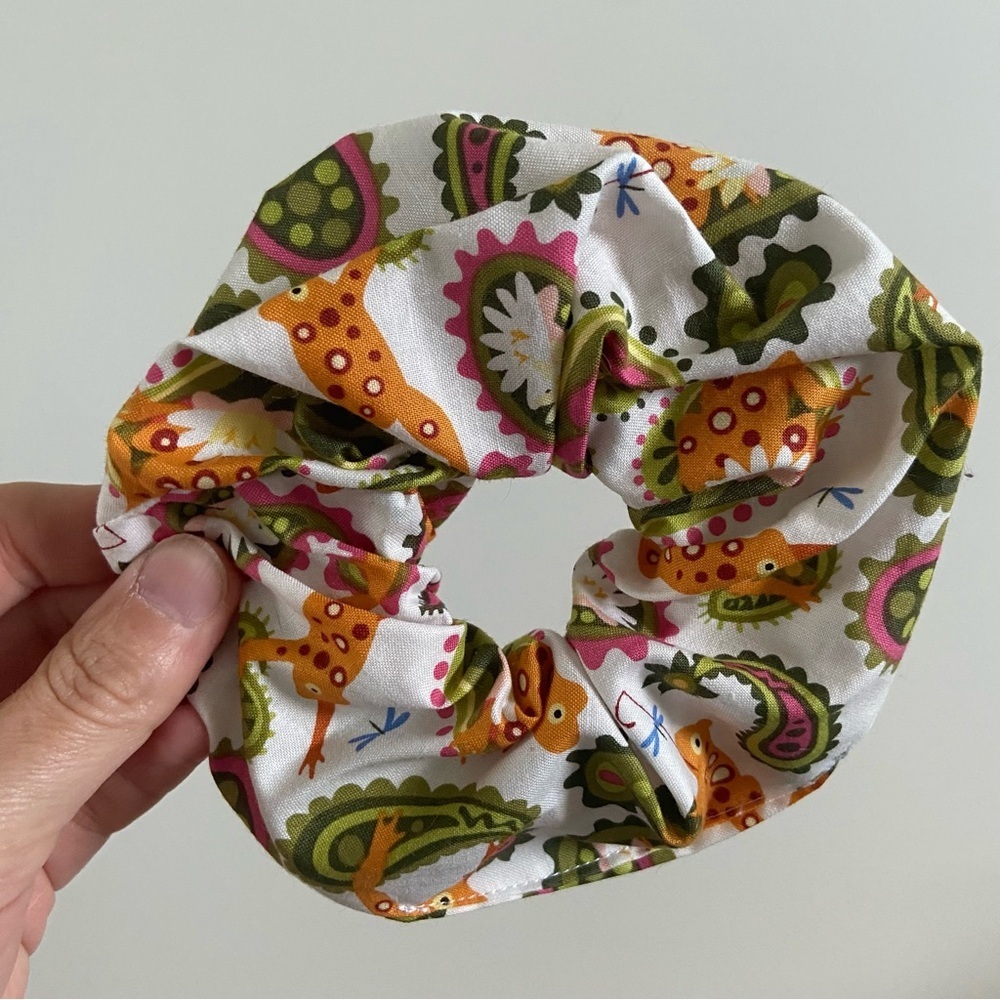 Handmade Paisley and Frog Print Scrunchie